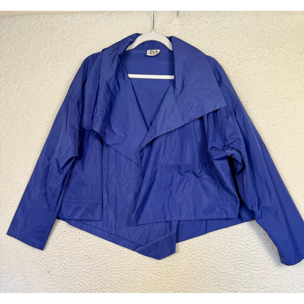 PLANET Lauren G One Size Nylon Parachute Cropped Asymmetrical Jacket Purple